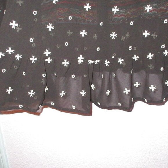 Vintage Y2K Sheer Mesh Embroidered Tunic Top Size XL Button Up Ruffle Whimsigoth - Picture 13 of 14